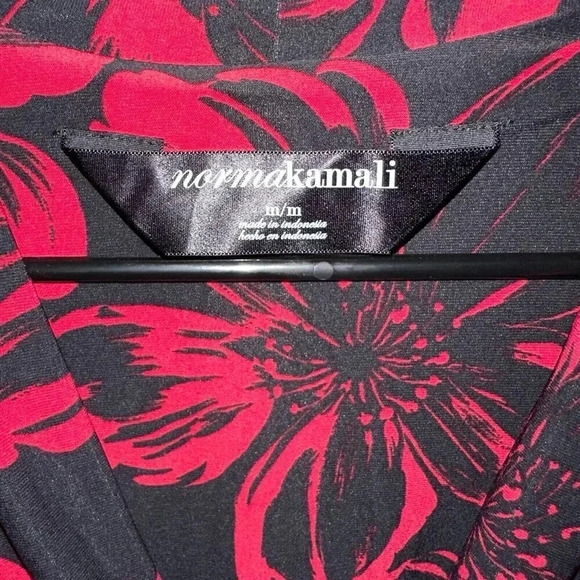 Norma Kamali Sleeveless Faux Wrap Jersey Dress Floral Print Black & Red Size M - Picture 3 of 7